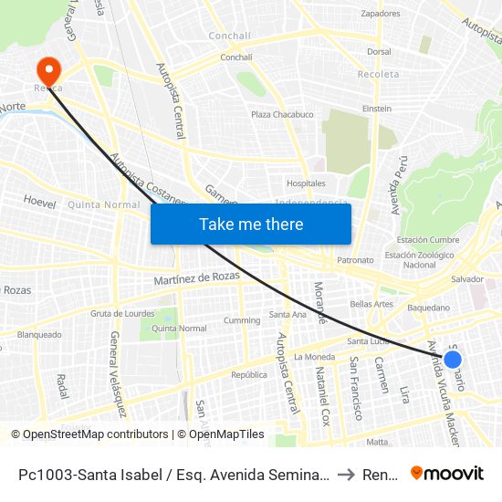 Pc1003-Santa Isabel / Esq. Avenida Seminario to Renca map