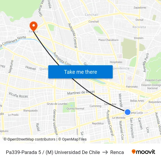 Pa339-Parada 5 / (M) Universidad De Chile to Renca map