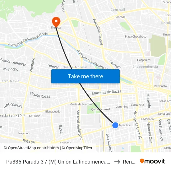 Pa335-Parada 3 / (M) Unión Latinoamericana to Renca map