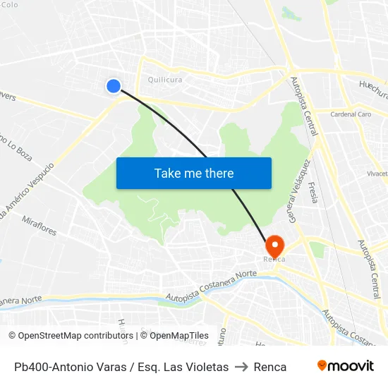 Pb400-Antonio Varas / Esq. Las Violetas to Renca map