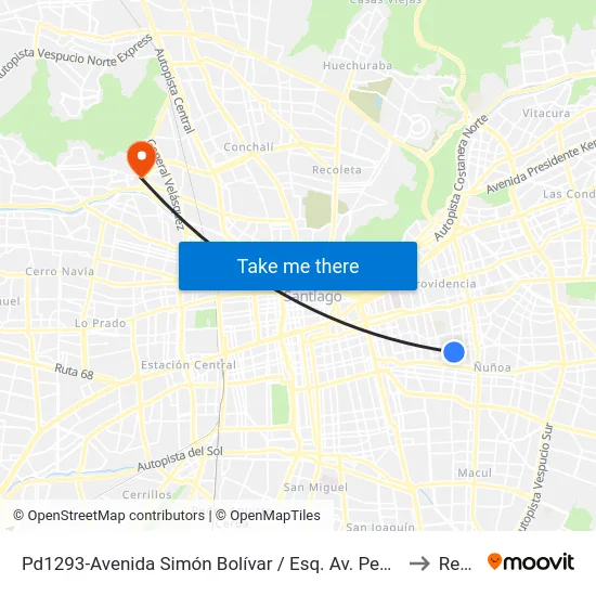 Pd1293-Avenida Simón Bolívar / Esq. Av. Pedro De Valdivia to Renca map