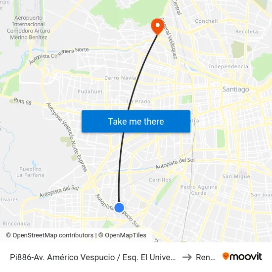 Pi886-Av. Américo Vespucio / Esq. El Universo to Renca map