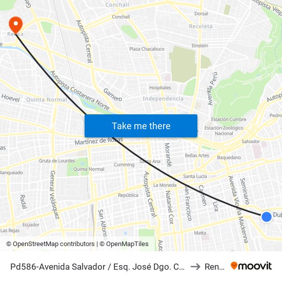 Pd586-Avenida Salvador / Esq. José Dgo. Cañas to Renca map