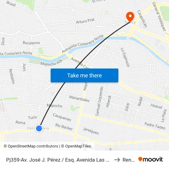 Pj359-Av. José J. Pérez / Esq. Avenida Las Torres to Renca map