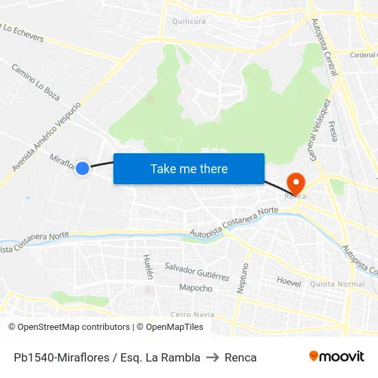 Pb1540-Miraflores / Esq. La Rambla to Renca map