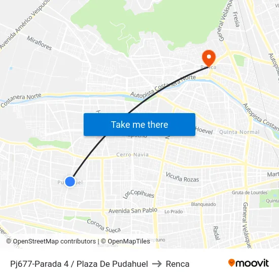 Pj677-Parada 4 / Plaza De Pudahuel to Renca map