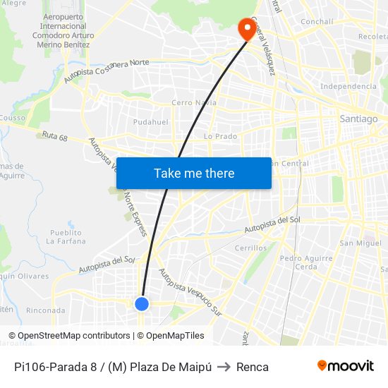 Pi106-Parada 8 / (M) Plaza De Maipú to Renca map