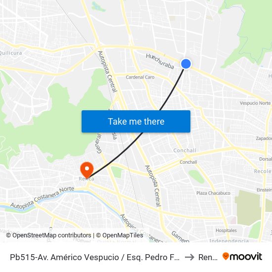 Pb515-Av. Américo Vespucio / Esq. Pedro Fontova to Renca map