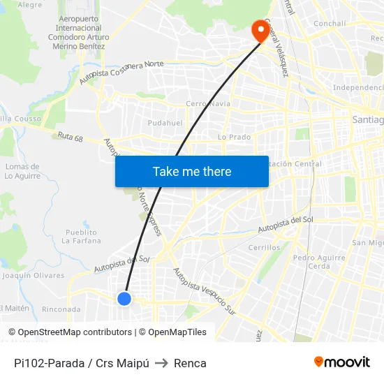Pi102-Parada / Crs Maipú to Renca map