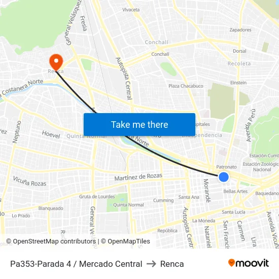 Pa353-Parada 4 / Mercado Central to Renca map