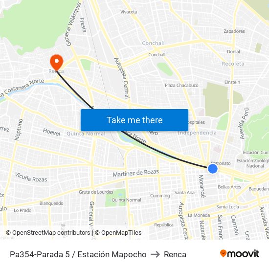 Pa354-Parada 5 / Estación Mapocho to Renca map