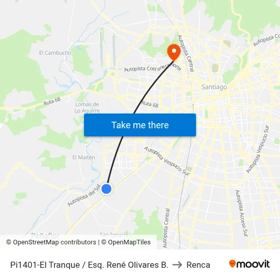 Pi1401-El Tranque / Esq. René Olivares B. to Renca map