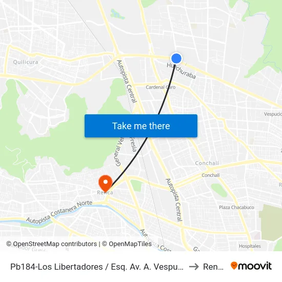 Pb184-Los Libertadores / Esq. Av. A. Vespucio to Renca map