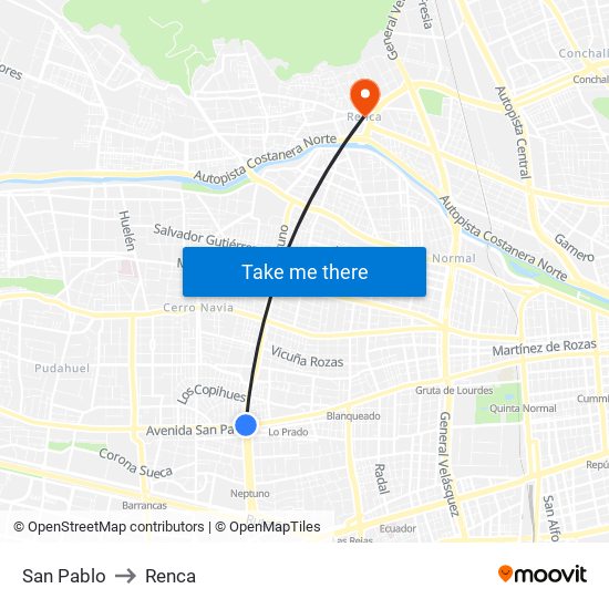 San Pablo to Renca map