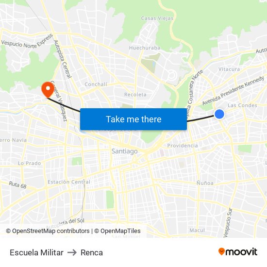 Escuela Militar to Renca map