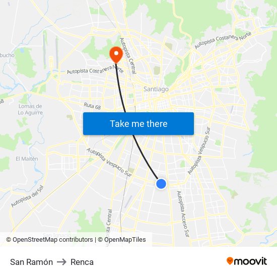 San Ramón to Renca map