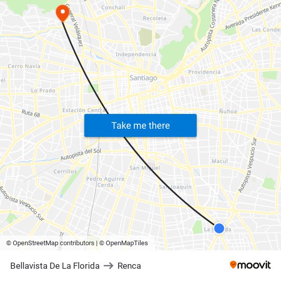 Bellavista De La Florida to Renca map