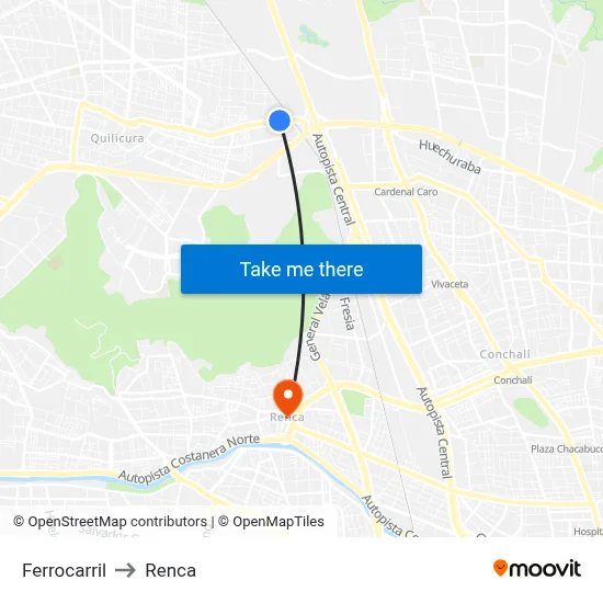 Ferrocarril to Renca map