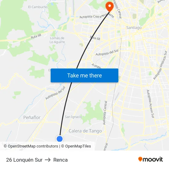 26 Lonquén Sur to Renca map