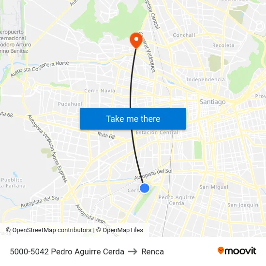 5000-5042 Pedro Aguirre Cerda to Renca map