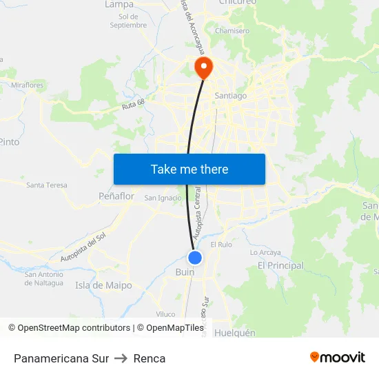 Panamericana Sur to Renca map