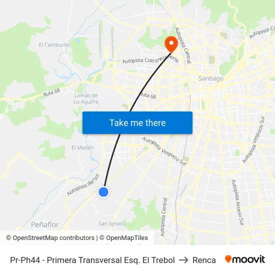 Pr-Ph44 - Primera Transversal Esq. El Trebol to Renca map