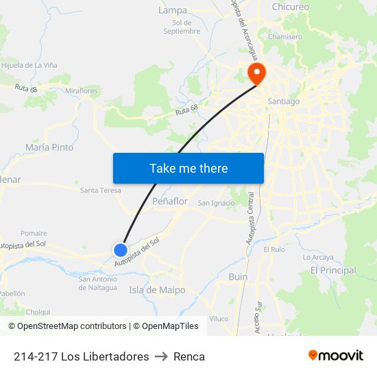 214-217 Los Libertadores to Renca map