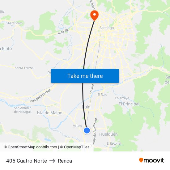 405 Cuatro Norte to Renca map