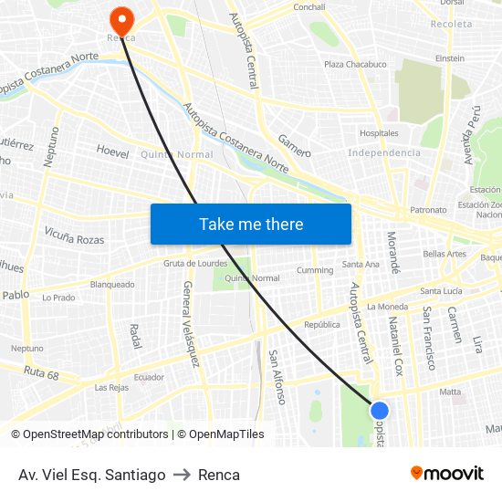 Av. Viel Esq. Santiago to Renca map