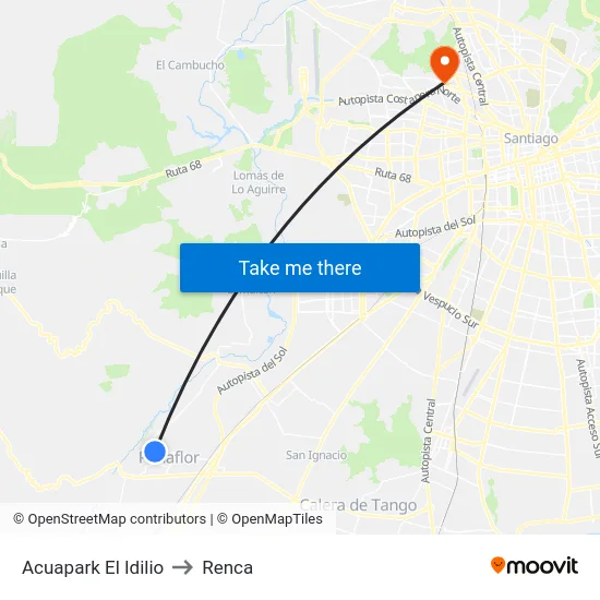 Acuapark El Idilio to Renca map