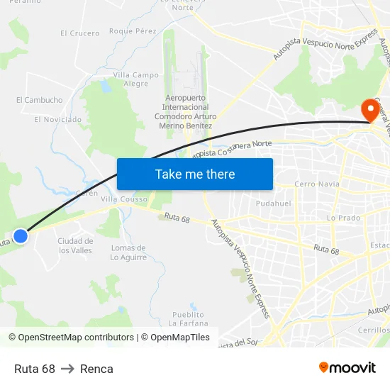 Ruta 68 to Renca map