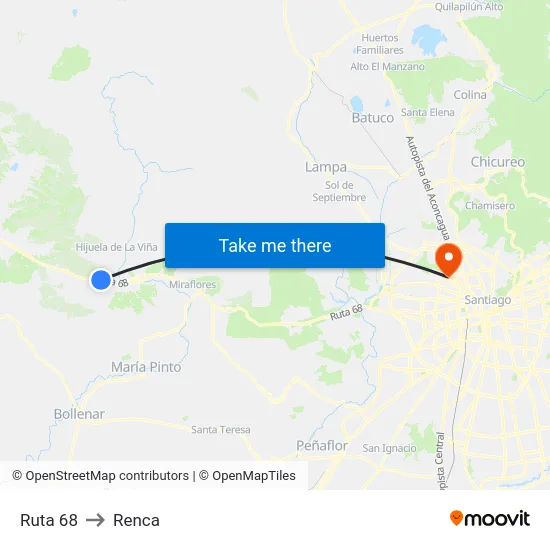 Ruta 68 to Renca map