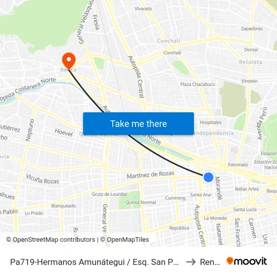 Pa719-Hermanos Amunátegui / Esq. San Pablo to Renca map