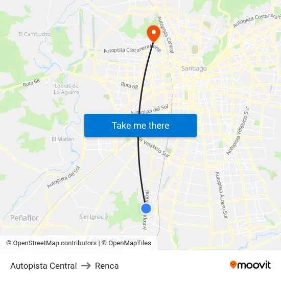 Autopista Central to Renca map