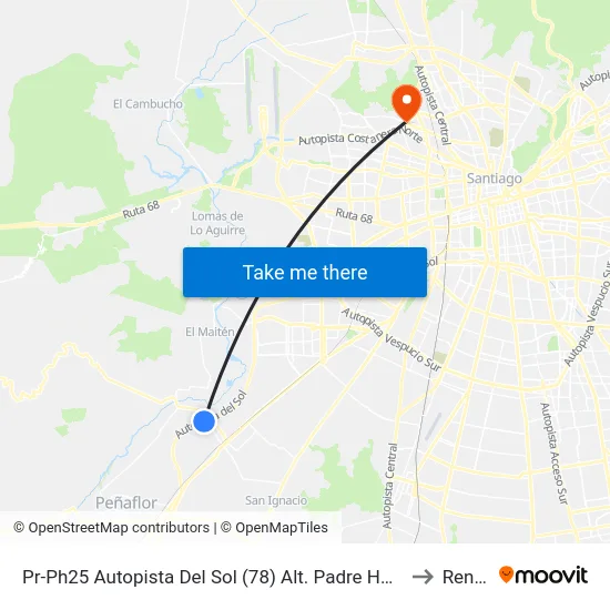 Pr-Ph25 Autopista Del Sol (78) Alt. Padre Hurtado to Renca map