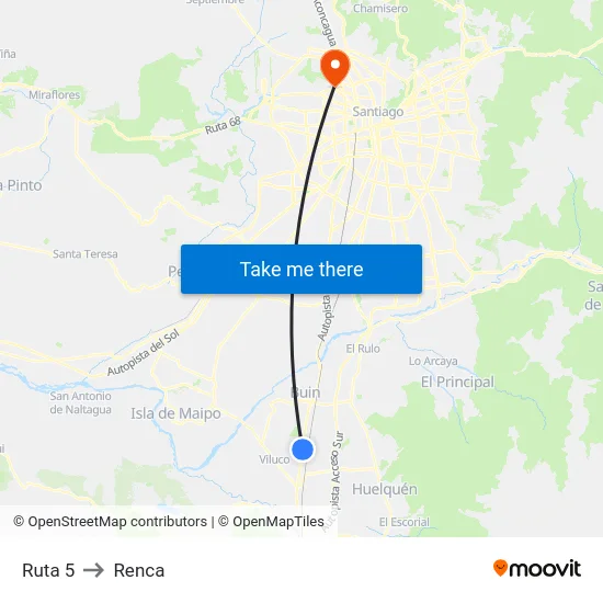 Ruta 5 to Renca map