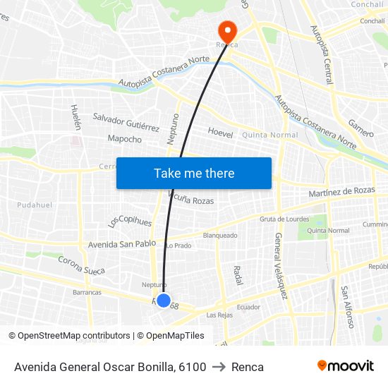 Avenida General Oscar Bonilla, 6100 to Renca map