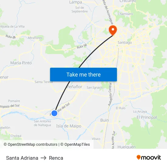 Santa Adriana to Renca map