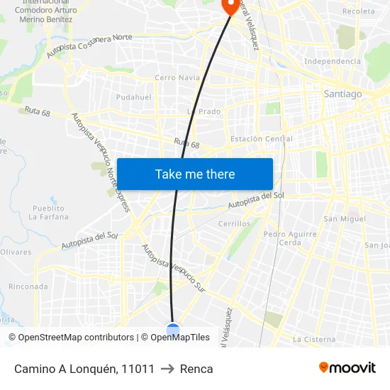Camino A Lonquén, 11011 to Renca map