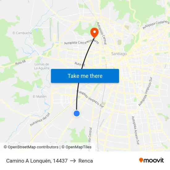Camino A Lonquén, 14437 to Renca map