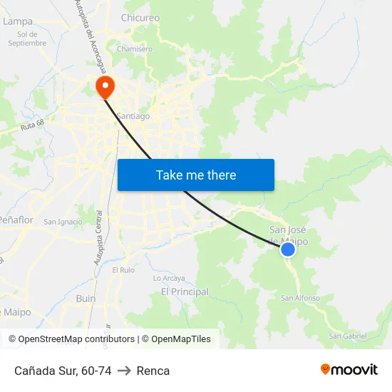 Cañada Sur, 60-74 to Renca map