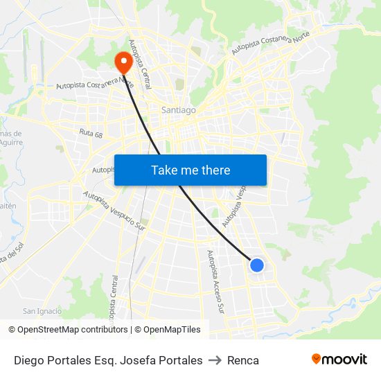 Diego Portales Esq. Josefa Portales to Renca map