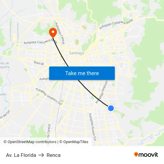 Av. La Florida to Renca map