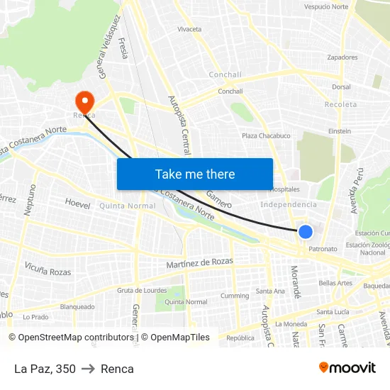 La Paz, 350 to Renca map