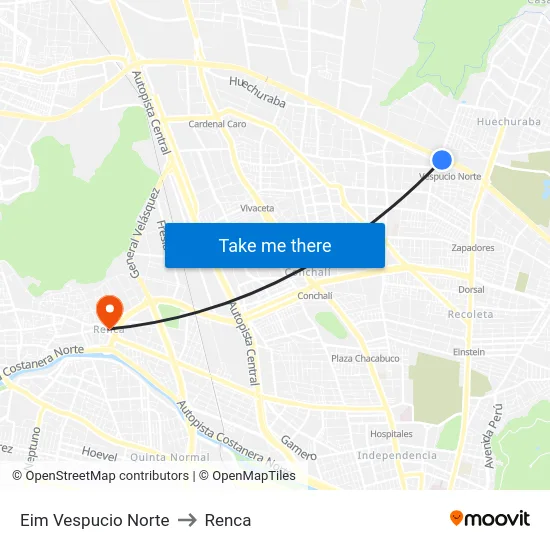 Eim Vespucio Norte to Renca map