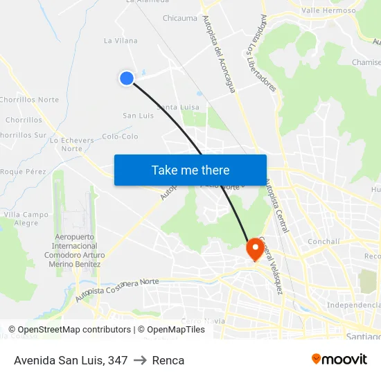 Avenida San Luis, 347 to Renca map