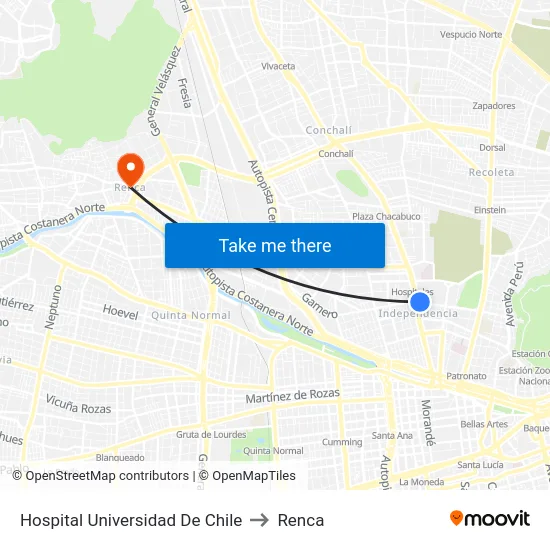 Hospital Universidad De Chile to Renca map