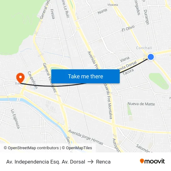 Av. Independencia Esq. Av. Dorsal to Renca map