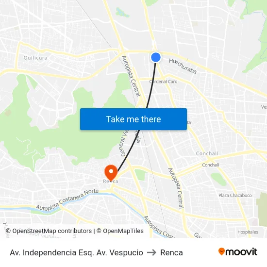 Av. Independencia Esq. Av. Vespucio to Renca map