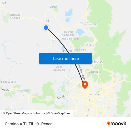 Camino A Til Til to Renca map